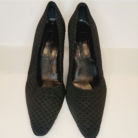 WOMENS Ann Taylor Made in Italy BLACK TEXTILE HEEL PUMPS - Picture 9 of 13